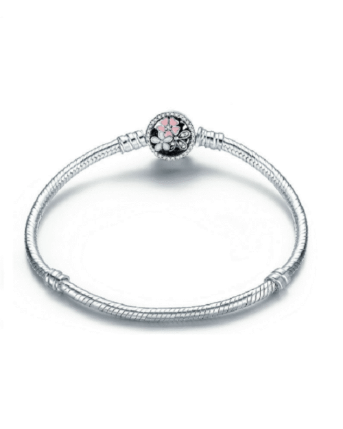 Steffe Sterling Silver Poetic Daisy Cherry Blossom Mixed Enamels Clasp Bracelet