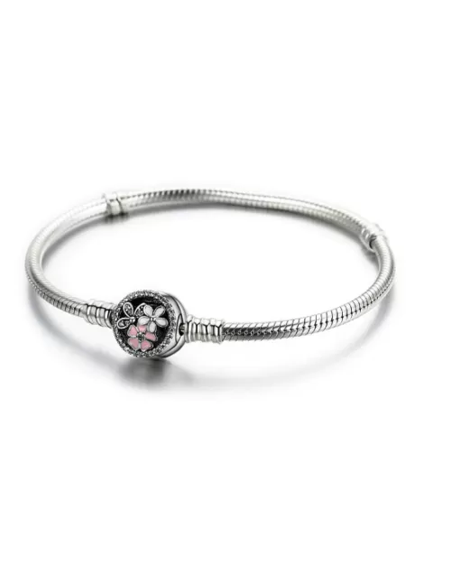 Steffe Sterling Silver Poetic Daisy Cherry Blossom Mixed Enamels Clasp Bracelet
