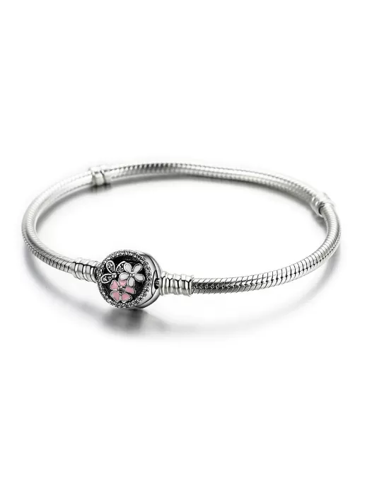 Steffe Sterling Silver Poetic Daisy Cherry Blossom Mixed Enamels Clasp Bracelet