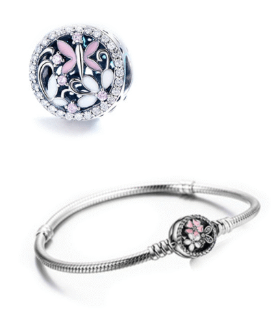 Steffe Sterling Silver Poetic Daisy Cherry Blossom Mixed Enamels Clasp Bracelet