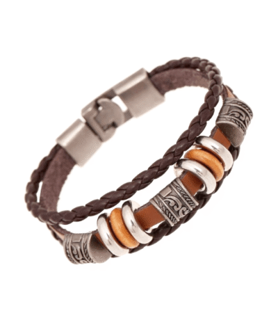 Steffe Men's Handmade Retro Genuine Leather Woven Charm Bracelet