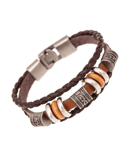 Steffe Men's Handmade Retro Genuine Leather Woven Charm Bracelet