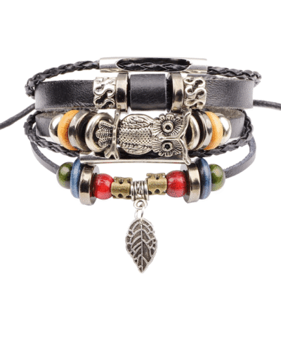 Steffe Punk Vintage Rope Handmade Bead Owl Leather Bracelets