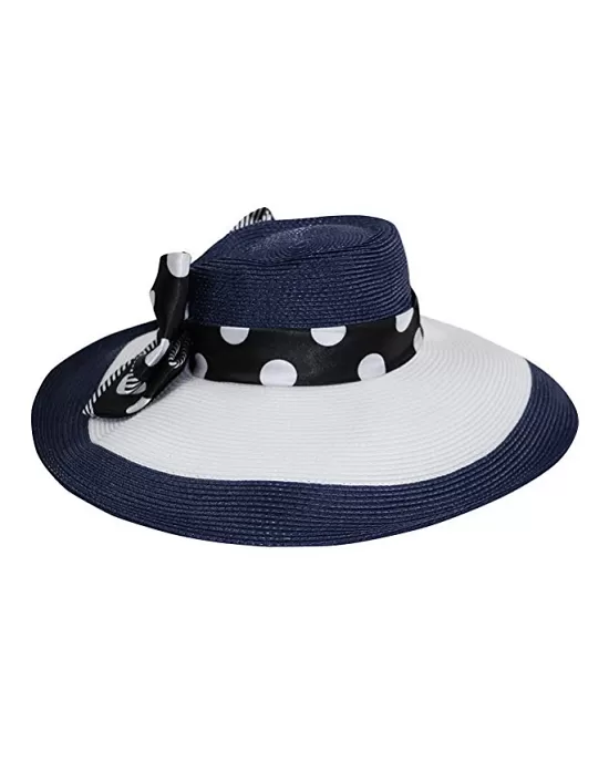 Fine Millinery by August Hat Co Polka Dot Band Wide Brim Sun Hat