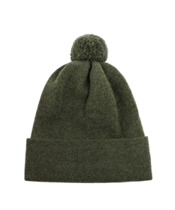 Jo Gordon Men's Wool Knit Slouch Pom-Pom Beanie Hat, Olive Green