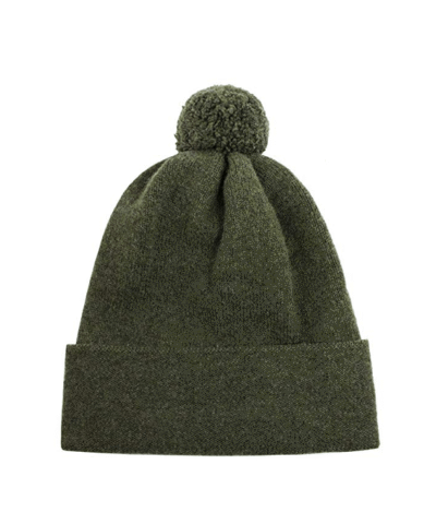 Jo Gordon Men's Wool Knit Slouch Pom-Pom Beanie Hat, Olive Green