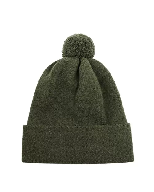 Jo Gordon Men's Wool Knit Slouch Pom-Pom Beanie Hat, Olive Green