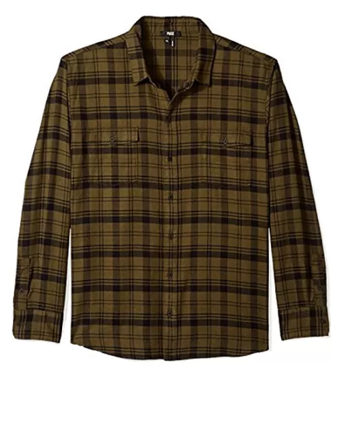 PAIGE Men's Green Everett Brushed Cotton Button Down Shirt