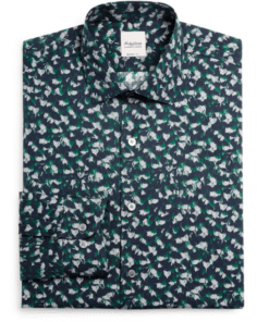 Hardy Amies Men's Green Thistle Print Regular Fit Dress Shirt