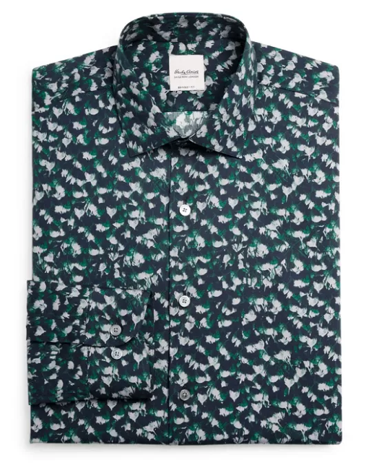 Hardy Amies Men's Green Thistle Print Regular Fit Dress Shirt