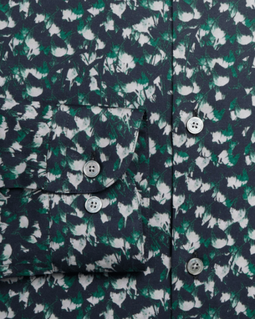 Hardy Amies Men's Green Thistle Print Regular Fit Dress Shirt
