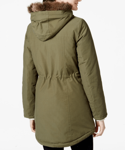 Tommy Hilfiger Women's Green Faux-fur-trim Hooded Coat