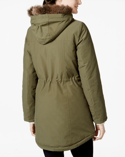 Tommy Hilfiger Women's Green Faux-fur-trim Hooded Coat