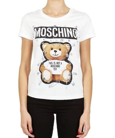 MOSCHINO COTTON JERSEY T-SHIRT WITH SAFETY PIN TEDDY PRINT