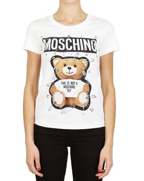 MOSCHINO COTTON JERSEY T-SHIRT WITH SAFETY PIN TEDDY PRINT