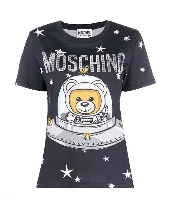 MOSCHINO T-SHIRT IN COTTON JERSEY WITH UFO TEDDY PRINT