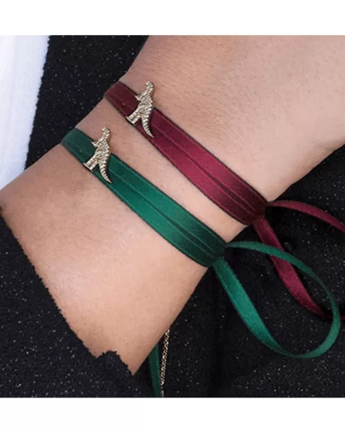 Apm Monaco Green Satin Choker Bracelet With Yellow Silver Rexy