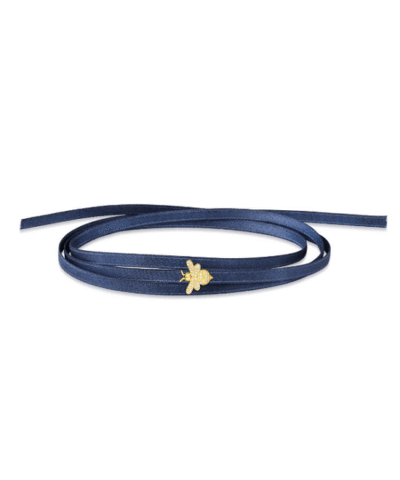 Apm Monaco Blue Satin Choker Bracelet With Yellow Silver Bumble Bee