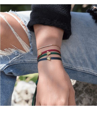 Apm Monaco Blue Satin Choker Bracelet With Yellow Silver Bumble Bee