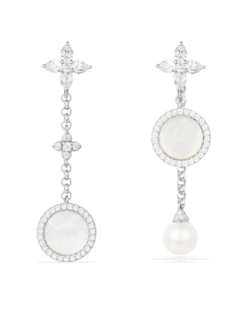 Apm Monaco Asymmetric Eternelle Dropping Earrings With Pearl And Mother Of Pearl