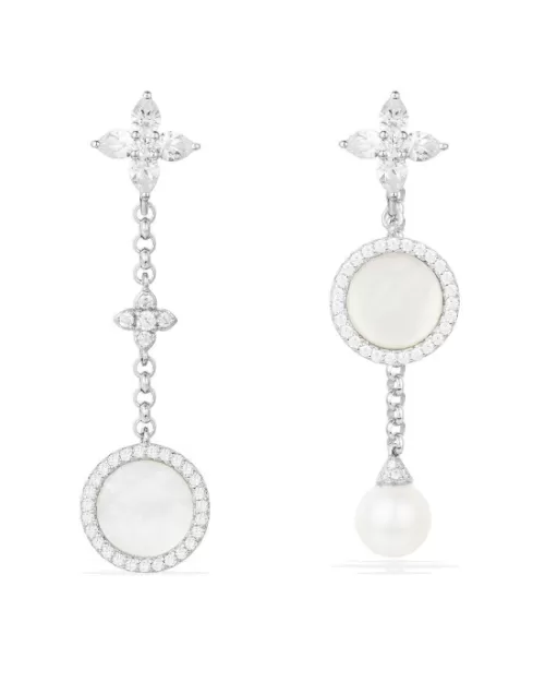 Apm Monaco Asymmetric Eternelle Dropping Earrings With Pearl And Mother Of Pearl