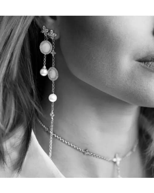 Apm Monaco Asymmetric Long Earrings With Pearl And Mother Of Pearl