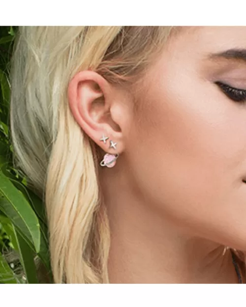 Apm Monaco Asymmetric pink planet earring set