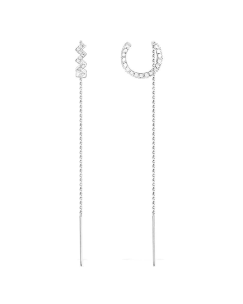 Apm Monaco Silver Up And Down Earrings With Dropping Chains