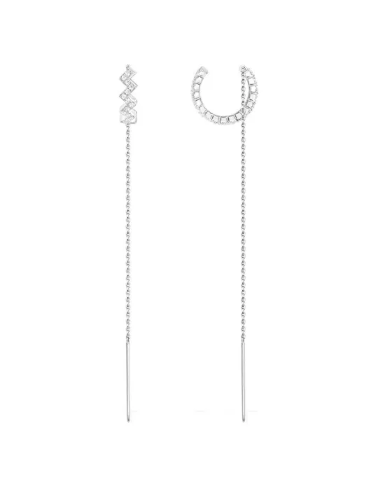 Apm Monaco Silver Up And Down Earrings With Dropping Chains
