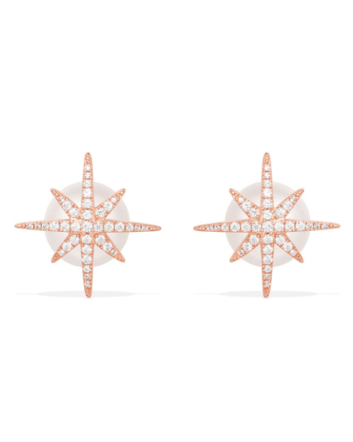 Apm Monaco Meteorites Rose Stud Earrings With Pearls