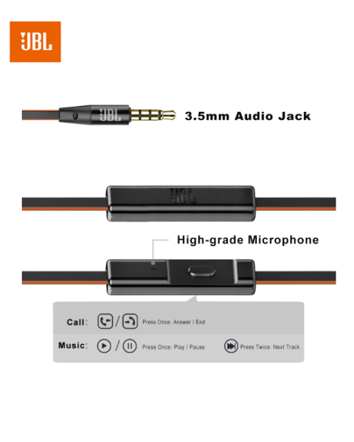 JBL T180A Earphone 3.5mm Earphones Wired Stereo Headset
