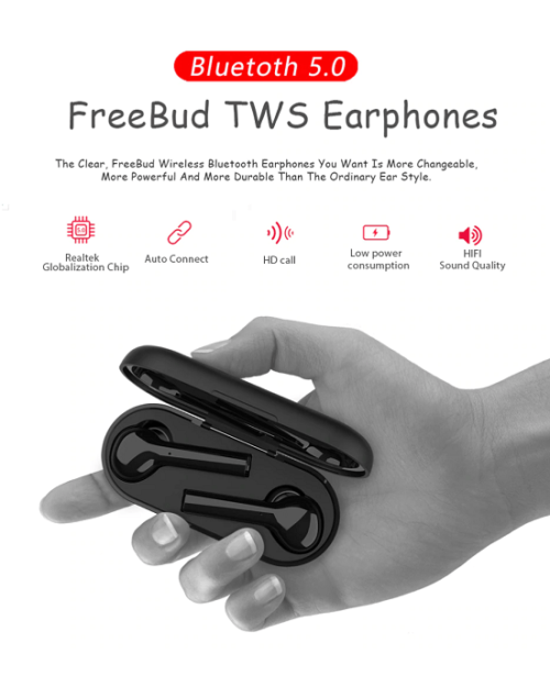 DFOI FreeBud Wireless Bluetooth Earphones 5.0 True Wireless Earbuds Headset