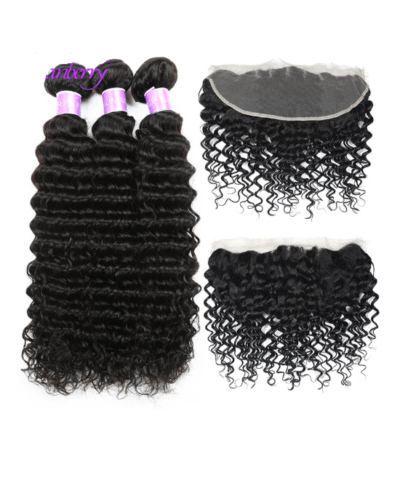 Cranberry Peruvian Deep Wave Bundles With Frontal Ear To Ear Lace Frontal Closure