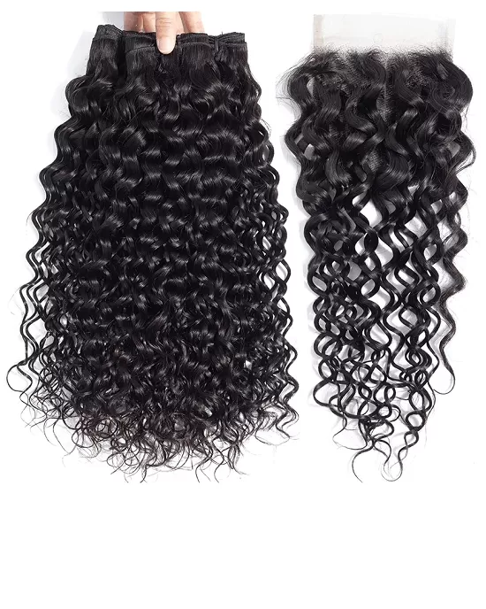 Cranberry Brazilian Hair Water Wave Bundles With 4 Bundles Closure