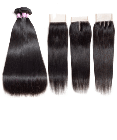 Cranberry Brazilian Straight Hair 3 Bundles With Closure 100% Human Hair Extensions