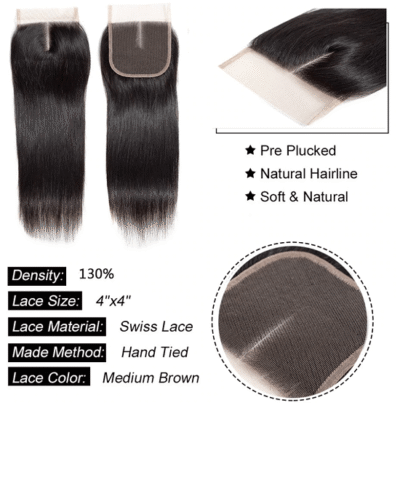 Cranberry Brazilian Straight Hair 3 Bundles With Closure 100% Human Hair Extensions