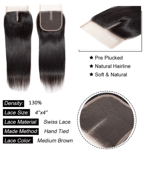 Cranberry Brazilian Straight Hair 3 Bundles With Closure 100% Human Hair Extensions