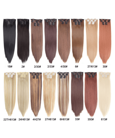 Leeons Long Straight Synthetic Hair Extensions Clips in Black Blonde Hairpiece