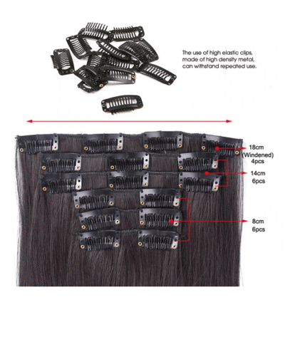 Leeons Long Straight Synthetic Hair Extensions Clips in Black Blonde Hairpiece