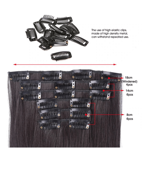 Leeons Long Straight Synthetic Hair Extensions Clips in Black Blonde Hairpiece