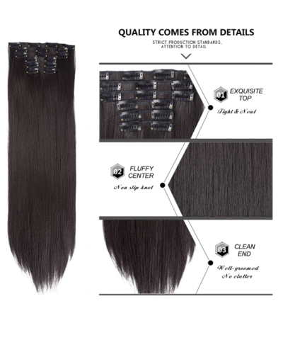 Leeons Long Straight Synthetic Hair Extensions Clips in Black Blonde Hairpiece