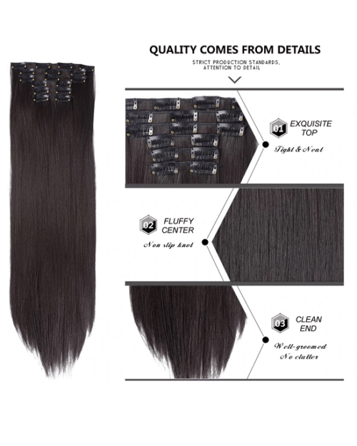 Leeons Long Straight Synthetic Hair Extensions Clips in Black Blonde Hairpiece