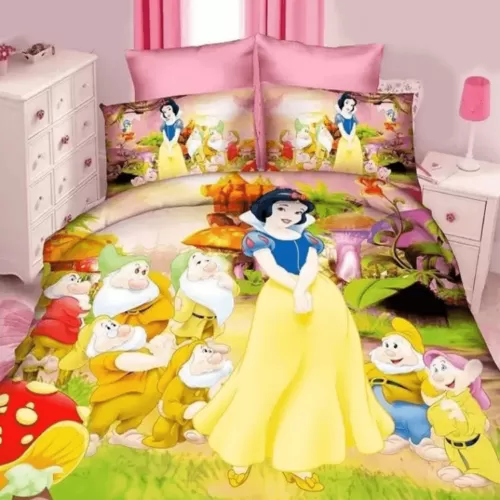 400TC Snow And Seven Dwarfs Pink Bedding Set