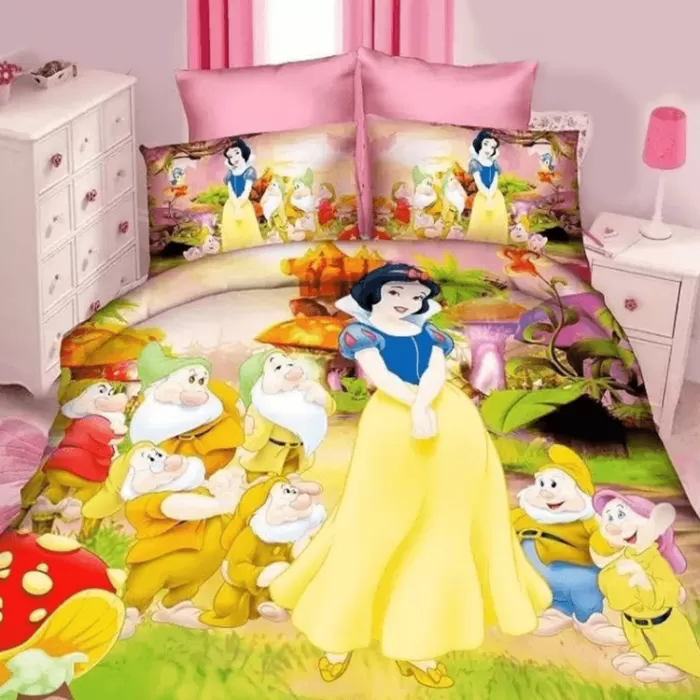 400TC Snow And Seven Dwarfs Pink Bedding Set