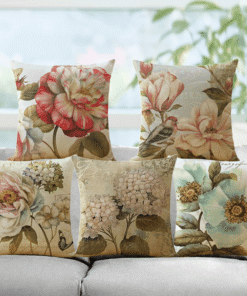 Multicolor Floral Cotton Linen Accent Pillow, 18" x 18"