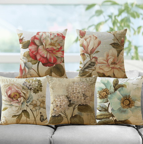 Multicolor Floral Cotton Linen Accent Pillow, 18" x 18"