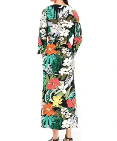 Women's V-Neck Tropical Floral Print Long Boho Beach Dress