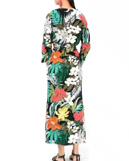 Women's V-Neck Tropical Floral Print Long Boho Beach Dress