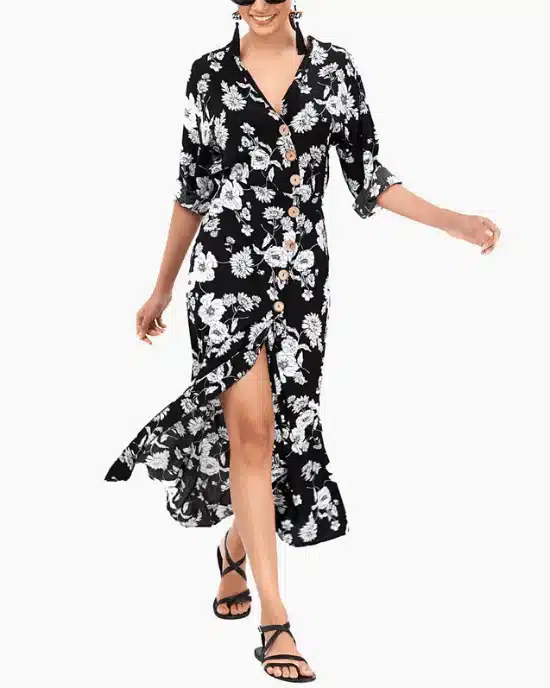 Women's V-Neck Floral Print High/Low Dress