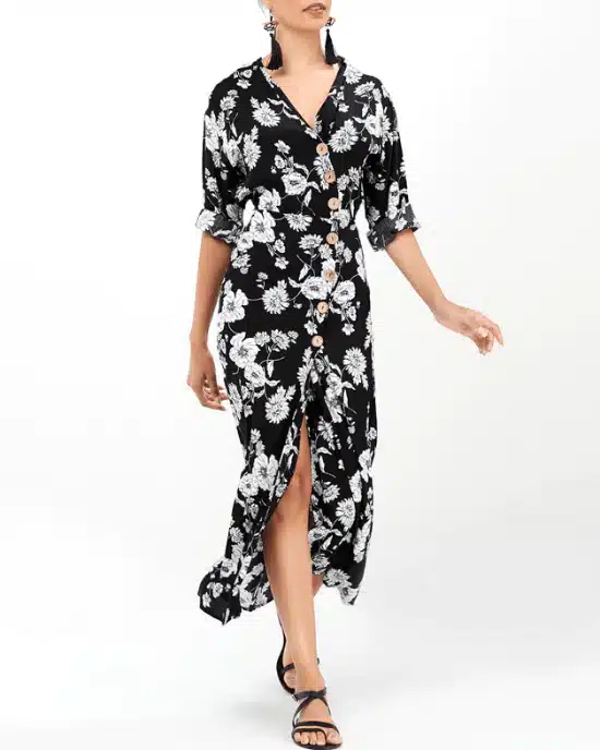 Women's V-Neck Floral Print High/Low Dress